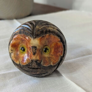 Vintage Italian Hand-Carved Alabaster Owl Sculpture Made in Italy Mid-Century